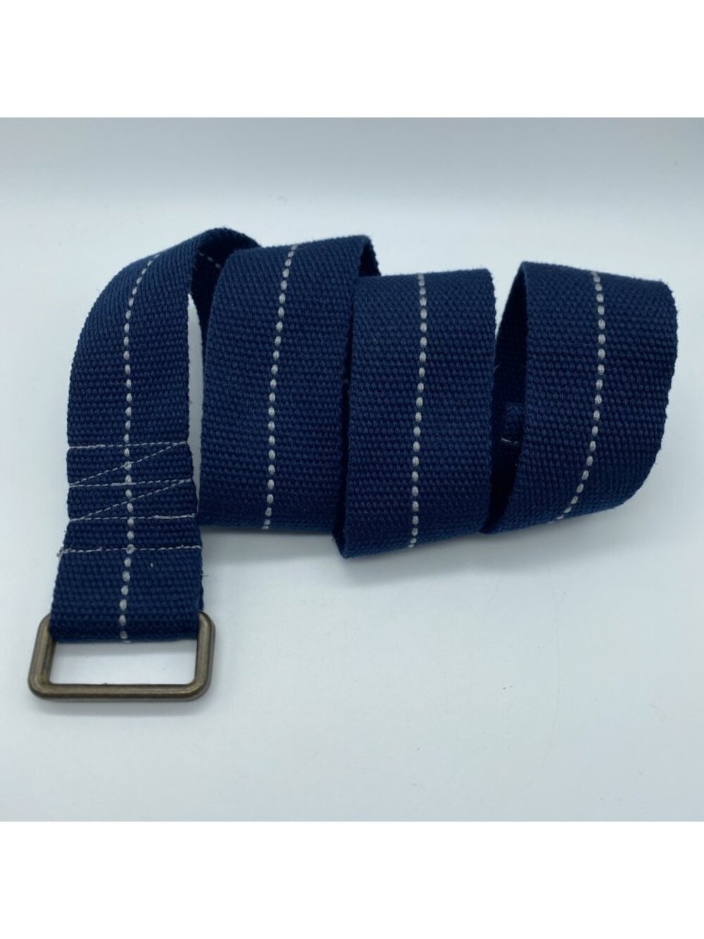 Unbranded Blue D-Ring Belt Men's Size 34 – 42" Length Gray Stitch Canvas Casual